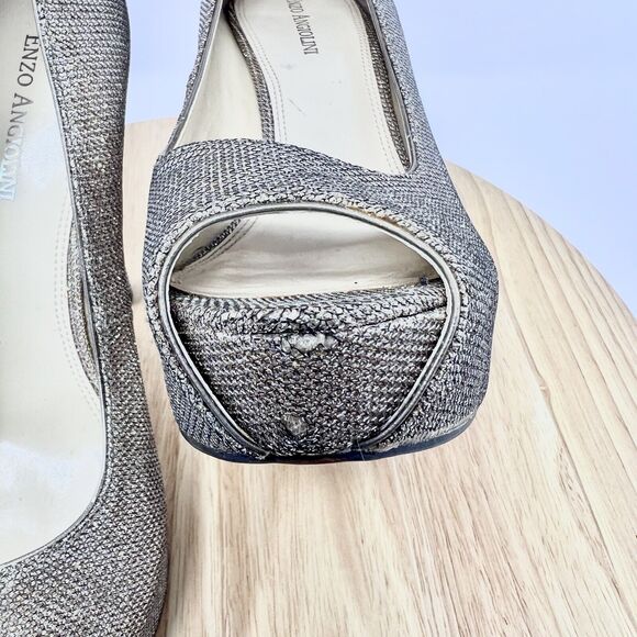 Enzo Angiolini Gold Glitter Peep Toe Platform Heels Demario Leather 9 M - Picture 16 of 16